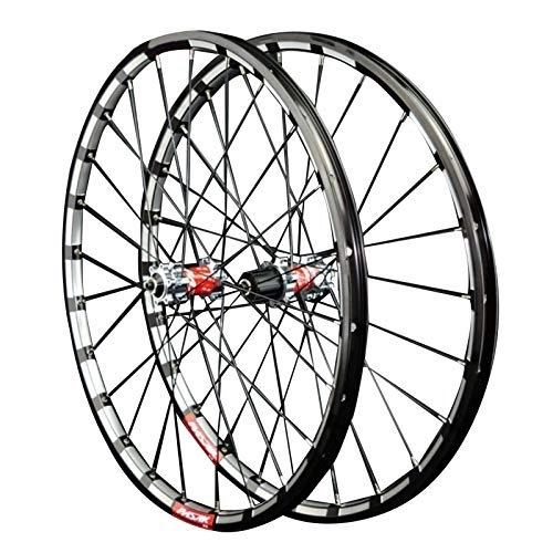 Mountain Bike Wheel : Bicycle Wheelset 26" Mountain Bike Wheels, 24 Holes Straight Pull Aluminum Alloy Quick Release 4 Bearing Disc Brake Wheel (Color : Red)