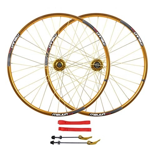 Mountain Bike Wheel : Bicycle Wheelset 26'' Mountain Bike Wheels, 32 Holes Double Wall Disc Brake Rim Quick Release Aluminum Alloy Wheels Support 26 * 1.35-2.35 Tires (Color : Yellow)