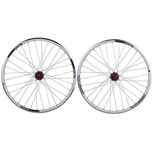 Mountain Bike Wheel : Bicycle Wheelset 26" MTB Cycling Wheels Double Layer Alloy Rim Front Rear Bike Wheelset V / disc Brake 32 Hole 7 8 9 10 11 Speed Quick Release (Color : White)