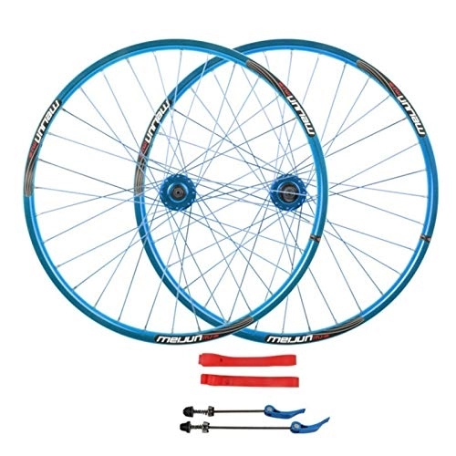 Mountain Bike Wheel : Bicycle Wheelset 26in Cycling Wheels, Double Wall Disc Brake Aluminum Alloy 7 / 8 / 9 / 10 Speed Mountain Bike Wheels Support 26 * 1.35-2.35 Tires (Color : Blue)