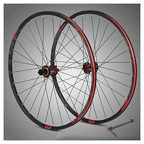 Mountain Bike Wheel : Bicycle Wheelset 29 inch MTB Aluminum Alloy Bike Disc brake 8 / 9 / 10 / 11 Speed Freewheel Hybrid Mountain Bike Double rim With Night Anti-Cursor (Color : Black red, Size : 29 inch)