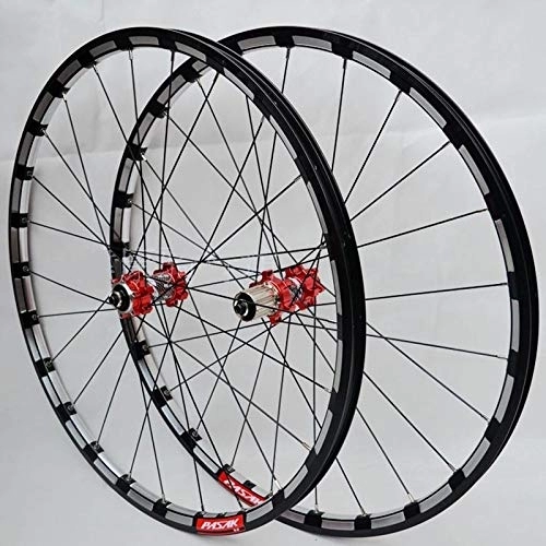 Mountain Bike Wheel : Bicycle Wheelset Bicycle Wheelset 26 27.5 In Mountain Bike Wheel Double Layer Alloy Rim 4 Bearing 7-11 Speed Cassette Hub Disc Brake Quick Release ( Color : Red Carbon Red Hub , Size : 27.5inch )