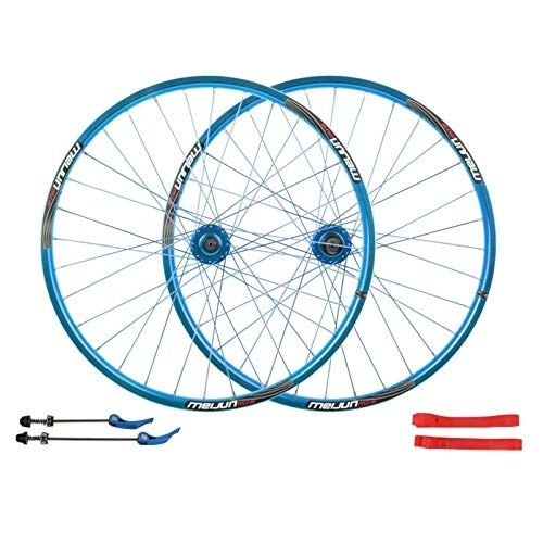 Mountain Bike Wheel : Bicycle Wheelset Bike Wheelset 26", MTB Mountain Bicycle Wheel Front Rear Double Layer Alloy Rim Sealed Bearing Disc Brake 32 Hole 7 8 9 10 Cassette (Color : Blue)