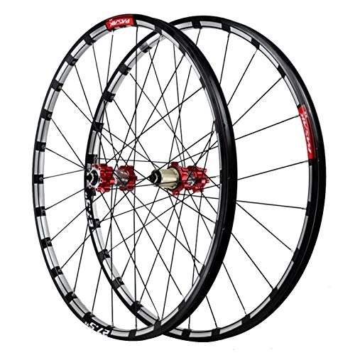 Mountain Bike Wheel : Bicycle Wheelset Bike Wheelset, Aluminum Alloy Hub 24 Holes Quick Release 7 / 8 / 9 / 10 / 11 / 12 Speed Card Flying Mountain Bike Cycle Wheel (Color : Red, Size : 27.5in)