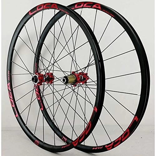Mountain Bike Wheel : Bicycle Wheelset Cycling Wheelset 26 27.5 29in 700C Bike Wheels Mountain Road Bicycle Front Rear Rim Ultralight Alloy Hub Thru Axle 8-12 Speed Disc Brake (Color : Red hub, Size : 27.5in)