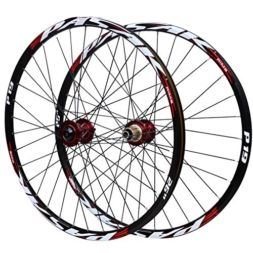 Mountain Bike Wheel : Bicycle Wheelset Cycling Wheelsets, 15 / 12MM Barrel Shaft Mountain Bike Bicycle Wheel Set Double Deck Rim Disc Brake 7 / 8 / 9 / 10 / 11 Speed (Color : Red, Size : 26in / 15mmaxis)