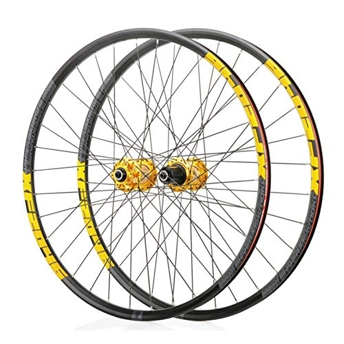 Mountain Bike Wheel : Bicycle Wheelset, Double Wall Alloy Rims Disc Brake Bike Wheel, Quick Release 8-11 Speed, for 26 / 27.5 / 29 Inch Mountain Bike, Gold, 26inch