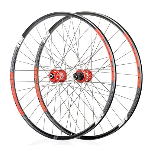Mountain Bike Wheel : Bicycle Wheelset, Double Wall Alloy Rims Disc Brake Bike Wheel, Quick Release 8-11 Speed, for 26 / 27.5 / 29 Inch Mountain Bike, Red, 27.5inch