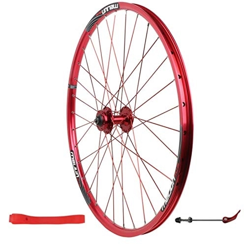 Mountain Bike Wheel : Bicycle Wheelset Mountain Bicycle Front Wheel, 32 Holes Double Wall Aluminum Alloy Disc Brake Bike Single Wheel (Color : Red)