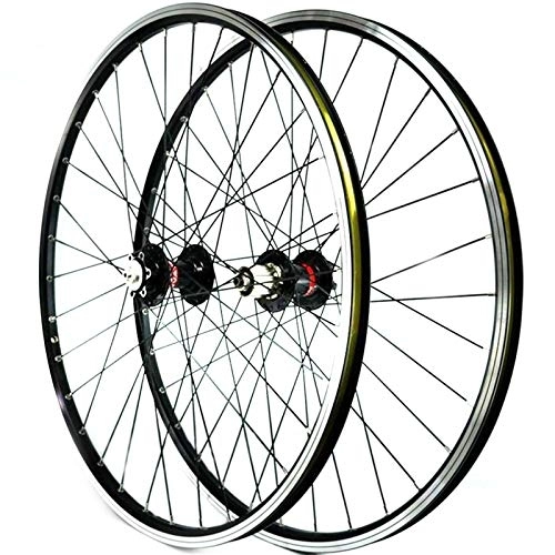 Mountain Bike Wheel : Bicycle Wheelset MTB 26" Bike Wheel Set Bicycle Double Wall Aluminum Alloy Disc / V-Brake Cycling Wheels 32 Hole Rim 7 / 8 / 9 / 10 / 11 Cassette Wheels (Color : Black)