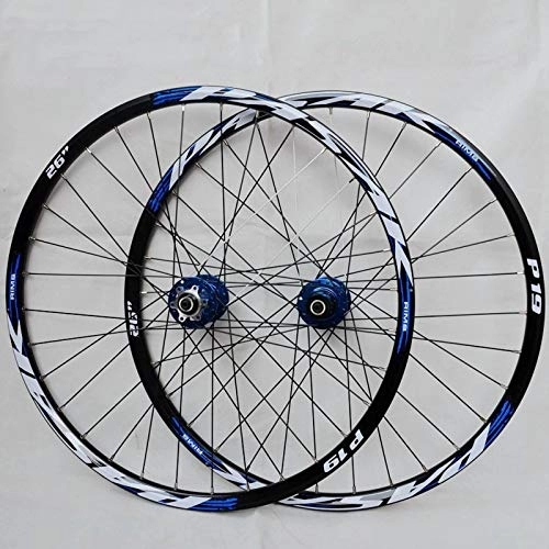 Mountain Bike Wheel : Bicycle Wheelset MTB Bicycle Wheelset 26 27.5 29 In Mountain Bike Wheel Set Double Layer Alloy Rim Quick Release 7-11 Speed Cassette Hub Disc Brake (Color : Blue Hub blue logo, Size : 27.5IN)