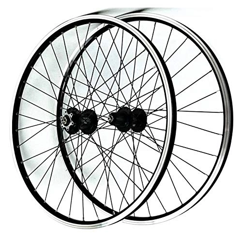 Mountain Bike Wheel : Bicycle Wheelset MTB Bicycle Wheelset 26" For Mountain Bike Wheels Double Wall Alloy Rim Disc / V Brake 7-11 Speed Ultralight Hub QR 32H Sealed Bearing (Color : Black hub)
