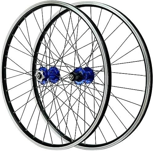 Mountain Bike Wheel : Bicycle Wheelset With 26 Inch Double Layer Alloy Wheels, Mountain Bike Wheel Sealing Bearings, 7-11 Speed Box Hub (Color : Blue)