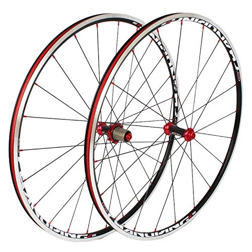 Mountain Bike Wheel : Bike Front Wheel Rear Wheel, Bicycle Wheel 700C Quick Release Version Carbon Fiber Double-Layer Aluminum Alloy Rim Suitable for Bicycles Mountain Wheel Set Red