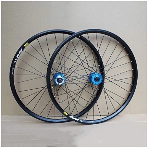 Mountain Bike Wheel : Bike Wheelset 26 Inch Double Wall MTB Rim Disc Brake QR For 8 / 9 / 10 Speed Cassette Flywheel 32 Holes (Color : Blue) (Blue)