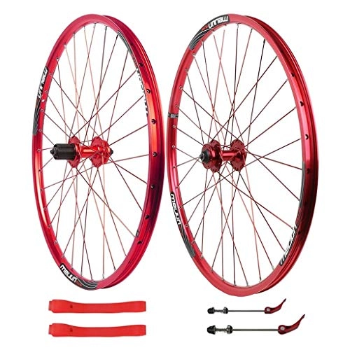 Mountain Bike Wheel : Bike Wheelset 26 Inch MTB Mountain Bike Cycling Wheels Disc Brake 7 / 8 / 9 / 10 Speed Card Hub Double Wall Alloy Rim Front Rear Wheel Set (Color : Red)
