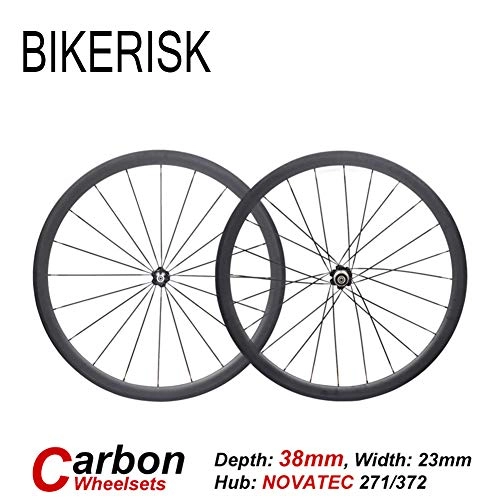Mountain Bike Wheel : BIKERISK 1 Pair Ultralight Racing Road Bike Clincher Tubular Wheels Bicycle 3k Carbon WheelSets 38mm Depth 700C Cycling Bike Parts, Tubular