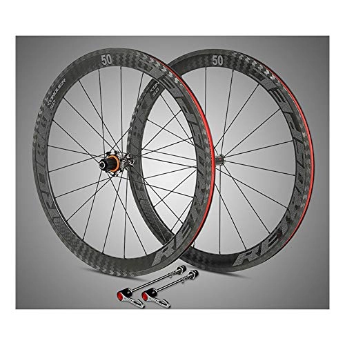 Mountain Bike Wheel : BIKERISK New Road Bicycle Carbon knife 50mm road bike 700C competition special wheel set four-axis carbon hub colorful logo, Black, titaniumhub