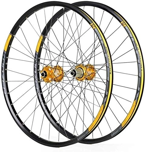 Mountain Bike Wheel : BUYAOBIAOXL Wheels Mountain Bike Wheelset Double Wall Bike Wheelset For 26 27.5 29 Inch MTB Rim Disc Brake Quick Release Mountain Bike Wheels 24H 8 9 10 11 Speed (Color : Gold, Size : 27.5inch)