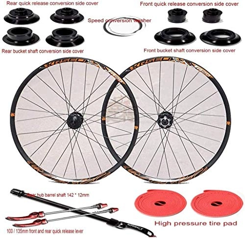 Mountain Bike Wheel : BZLLW Bike Wheel, MTB Bicycle Wheel 26" Mountain Bike Wheelset Double Walled Alloy Rim Disc Brake 8-12 Speed Cassette Hub Sealed Bearing, 6 PAWLS 72 CLICKS Structure (Color : Orange)