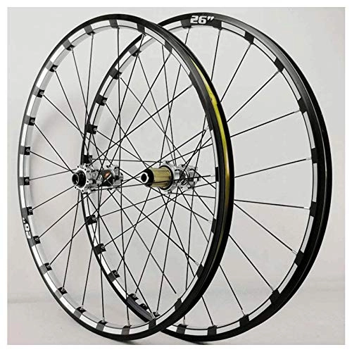 Mountain Bike Wheel : CAISYE 26 Inch Mountain Bike Wheelset, Bicycle Wheel (Front + Rear) Double-Walled Aluminum Alloy Rim Quick Release Disc Brake 32H 7-12 Speed Release Axles Accessory, Silver Hub