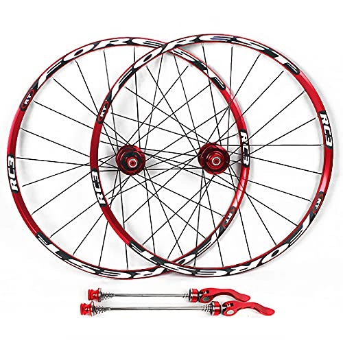 Mountain Bike Wheel : CAREXY Mountain Bike Wheelset, MTB Bicycle Front Rear Wheel Double Wall Wheelset Sealed Bearing Hub Quick Release Rim Red Black, 26 inch