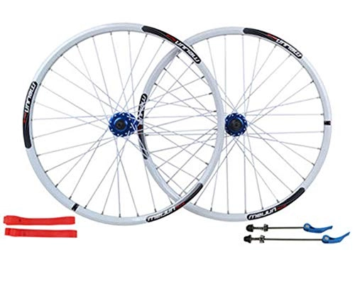 Mountain Bike Wheel : CDFC Mountain Bike Wheelset 26 Inch, MTB Cycling Wheels Aluminum Alloy Double Wall Rim Disc Brake Quick Release Sealed Bearings Compatible 7 8 9 10 Speed 32H, White
