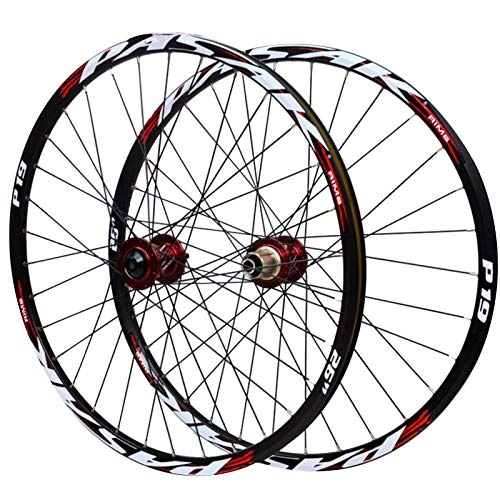 Mountain Bike Wheel : CHICTI 26 / 27.5 / 29 Inch Bike Wheelset, Mountain Bike Bicycle Wheel Set Front 2 Rear 4 Bearings Disc Brake Quick Release Wheels Outdoor (Color : Red1, Size : 27.5in)