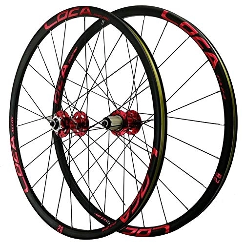 Mountain Bike Wheel : CHICTI 26 / 27.5'' Bicycle Wheelset, Bike Wheels 24 Holes Double Wall Disc Brake Mountain Cycling 7-12 Speed Outdoor (Color : Red hub, Size : 27.5in)