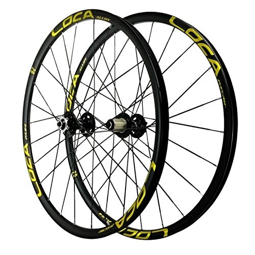 Mountain Bike Wheel : CHICTI 26 / 27.5 Inch Cycling Wheels, Quick Release Wheels Mountain Bike 4 Bearing Six Nail Disc Brake Wheel 8-12 Speed Outdoor (Color : Yellow, Size : 26in)