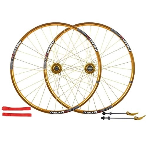 Mountain Bike Wheel : CHICTI 26 Inch Bike Wheelset, Cycling Wheels Mountain Bike Disc Brake Wheel Set Quick Release Palin Bearing 7 / 8 / 9 / 10 Speed Outdoor (Color : Gold, Size : 26INCH)