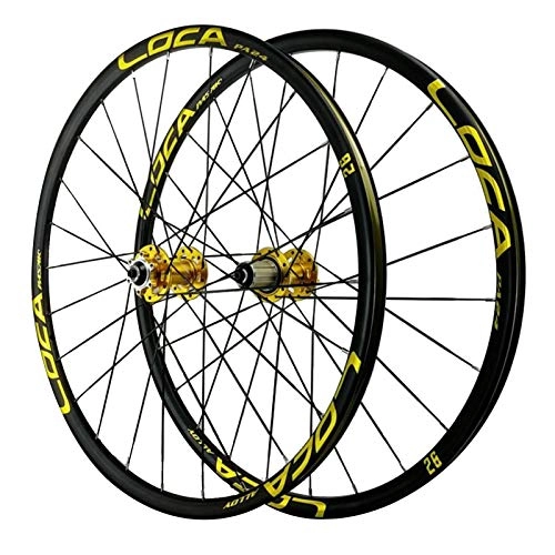 Mountain Bike Wheel : CHICTI Bicycle Wheelset, 24 Holes Quick Release Mountain Bike 8 / 9 / 10 / 11 / 12 Speed Disc Brakes Cycling Wheelsets 27.5in Outdoor (Color : Yellow, Size : 27.5in)