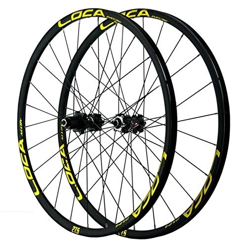 Mountain Bike Wheel : CHICTI Bicycle Wheelset, Mountain Cycling Wheels Disc Brake 24 Holes Aluminum Alloy Quick Release Small Spline 12 Speed Outdoor (Color : Yellow)