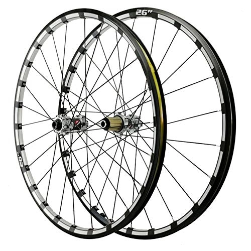 Mountain Bike Wheel : CHICTI Bike Wheelset, Mountain Bike Barrel Axle Wheel Set 24 Holes Straight Pull 4 Bearing Disc Brake Wheel 26in Cycle Wheel Outdoor (Color : Titanium, Size : 26in)