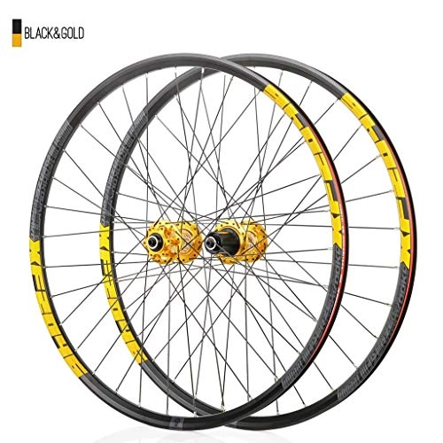 Mountain Bike Wheel : CHP MTB Bike Wheel Bicycle Wheelset 26 27.5 29 Inch Double Wall Alloy Rim 18.5mm Cassette Hub Sealed Bearing Disc Brake QR 7-11 Speed 1920g 32H (Color : Black Gold, Size : 27.5inch)