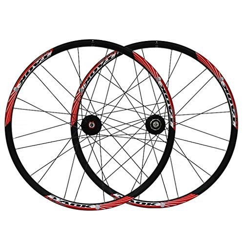 Mountain Bike Wheel : CHP MTB Wheel 26" Bike Wheel Set Bicycle Double Wall Alloy Rim Disc Brake 7-11 Speed Palin Bearing Hub Quick Release 24H 4 Colors (Color : Red)