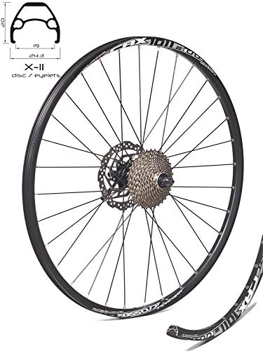 Mountain Bike Wheel : Crosser rear wheel wheel X-11, hub Shimano AHBTX505B central lock, cassette HG50, only for disc brake, for all mountain bikes and cross-country bikes, black, Black, 27.5