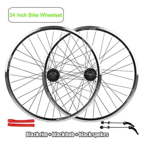 Mountain Bike Wheel : Cuthf 24 Inch Mountain Road Bicycle Wheelset, Double Wall Aluminum Alloy Cycling Rim Disc Brake 24 Hole Quick Release 7 8 9 10 Speed Disc