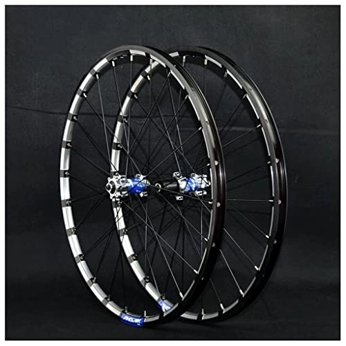 Mountain Bike Wheel : cvhtroe 26 Inch 27.5”29er MTB Bike Wheelset, Double Wall Aluminum Alloy 24 Holes Quick Release Mountain Rim Wheels for 7 8 9 10 11 Speed Disc Black