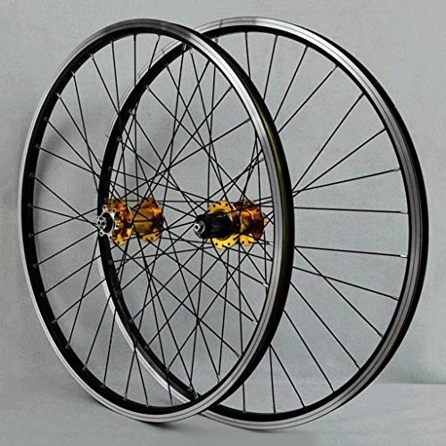 Mountain Bike Wheel : CWYP-MS MTB Wheel Set，26Inch Gold Bicycle Cycling Rim Mountain Bike Wheel 32H Disc / Rim Brake 7-11Speed QR Cassette Hubs Sealed Bearing 6 Pawls