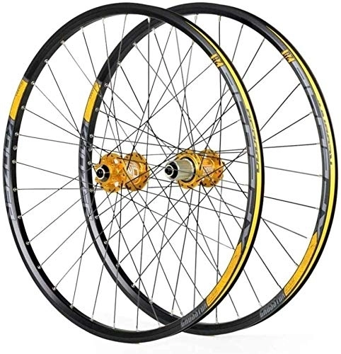 Mountain Bike Wheel : Cycle Wheel Double Wall Bike Wheelset For 26 27.5 29 Inch MTB Rim Disc Brake Quick Release Mountain Bike Wheels 24H 8 9 10 11 Speed (Color : Gold, Size : 27.5inch)