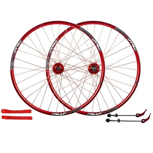 Mountain Bike Wheel : Cycling Alloy Double Wall Rim 26 Inch MTB Cycling Wheels Mountain Bike Wheelset, Disc Brake Quick Release Sealed Bearings Compatible 7 8 9 10 Speed 32H (Color : Red, Size : 26inch)