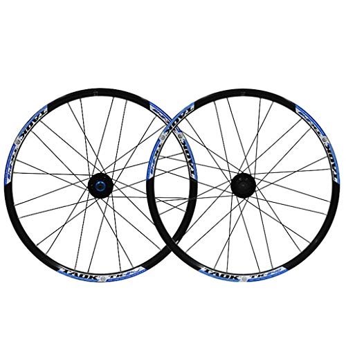 Mountain Bike Wheel : Cycling Bike Wheel Set 24" MTB Wheel Double Wall Alloy Rim Tires 1.5-2.1" Disc Brake 7-11 Speed Palin Hub Quick Release 24H (Color : Blue-B)