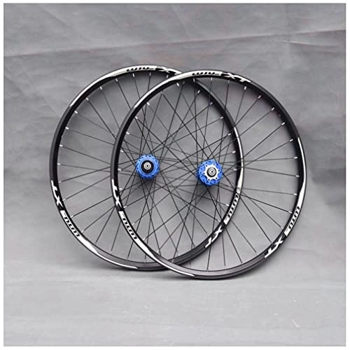 Mountain Bike Wheel : Cycling MTB Bicycle Wheelset 26 27.5 29 In Mountain Bike Wheel Double Layer Alloy Rim Sealed Bearing 7-11 Speed Cassette Hub Disc Brake 1100g QR 24H (Color : Blue, Size : 27.5inch)