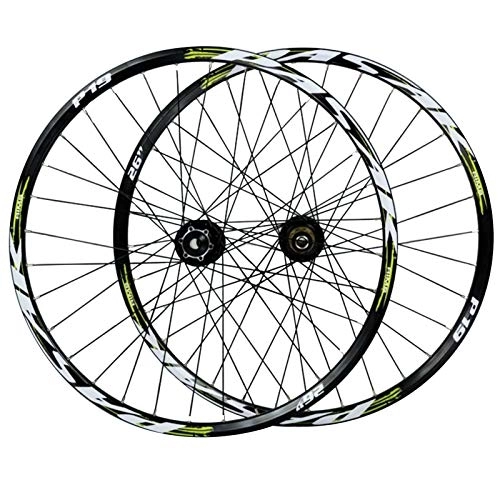 Mountain Bike Wheel : Cycling Wheels, 26 / 27.5 / 29'' Rear Wheels Double Wall MTB Rim Disc Brakes 12 / 15MM Barrel Shaft 7 / 8 / 9 / 10 / 11 Speed Flywheel (Color : Green, Size : 26in / 15mmaxis)