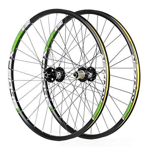 Mountain Bike Wheel : Cycling Wheels For 26 27.5 29 Inch Mountain Bike Wheelset, Alloy Double Wall Quick Release Disc Brake Compatible 8-11 Speed, Green, 26inch