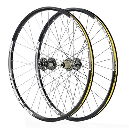 Mountain Bike Wheel : Cycling Wheels For 26 27.5 29 Inch Mountain Bike Wheelset, Alloy Double Wall Quick Release Disc Brake Compatible 8-11 Speed, Yellow, 29.5inch