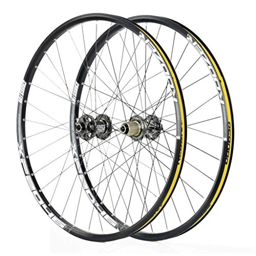 Mountain Bike Wheel : Cycling Wheels For 26 27.5 29 Inch Mountain Bike Wheelset, Alloy Double Wall Quick Release Disc Brake Compatible 8-11 Speed, Yellow, 29inch