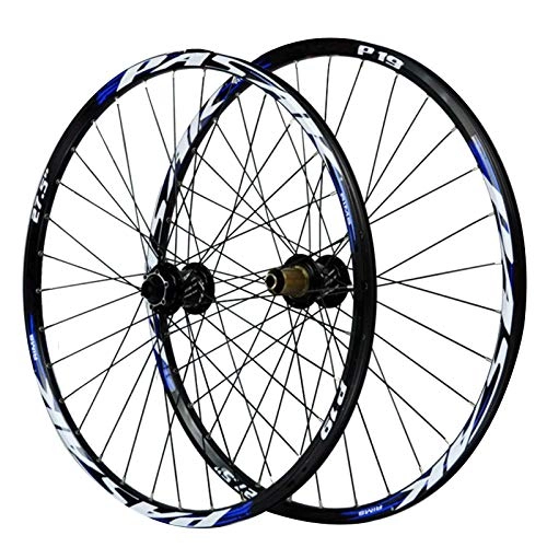 Mountain Bike Wheel : Cycling Wheelsets, 15 / 12MM Barrel Shaft Mountain Bike Bicycle Wheel Set Double Deck Rim Disc Brake 7 / 8 / 9 / 10 / 11 Speed (Color : Blue, Size : 26in / 15mmaxis)