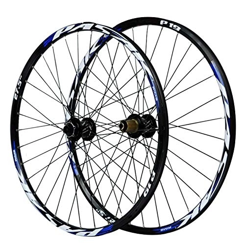 Mountain Bike Wheel : Cycling Wheelsets, 26 / 27.5 / 29'' Rear Wheels Aluminum Alloy Double Wall MTB Rim Disc Brakes 12 / 15MM Barrel Shaft (Color : Blue, Size : 29in / 20mmaxis)